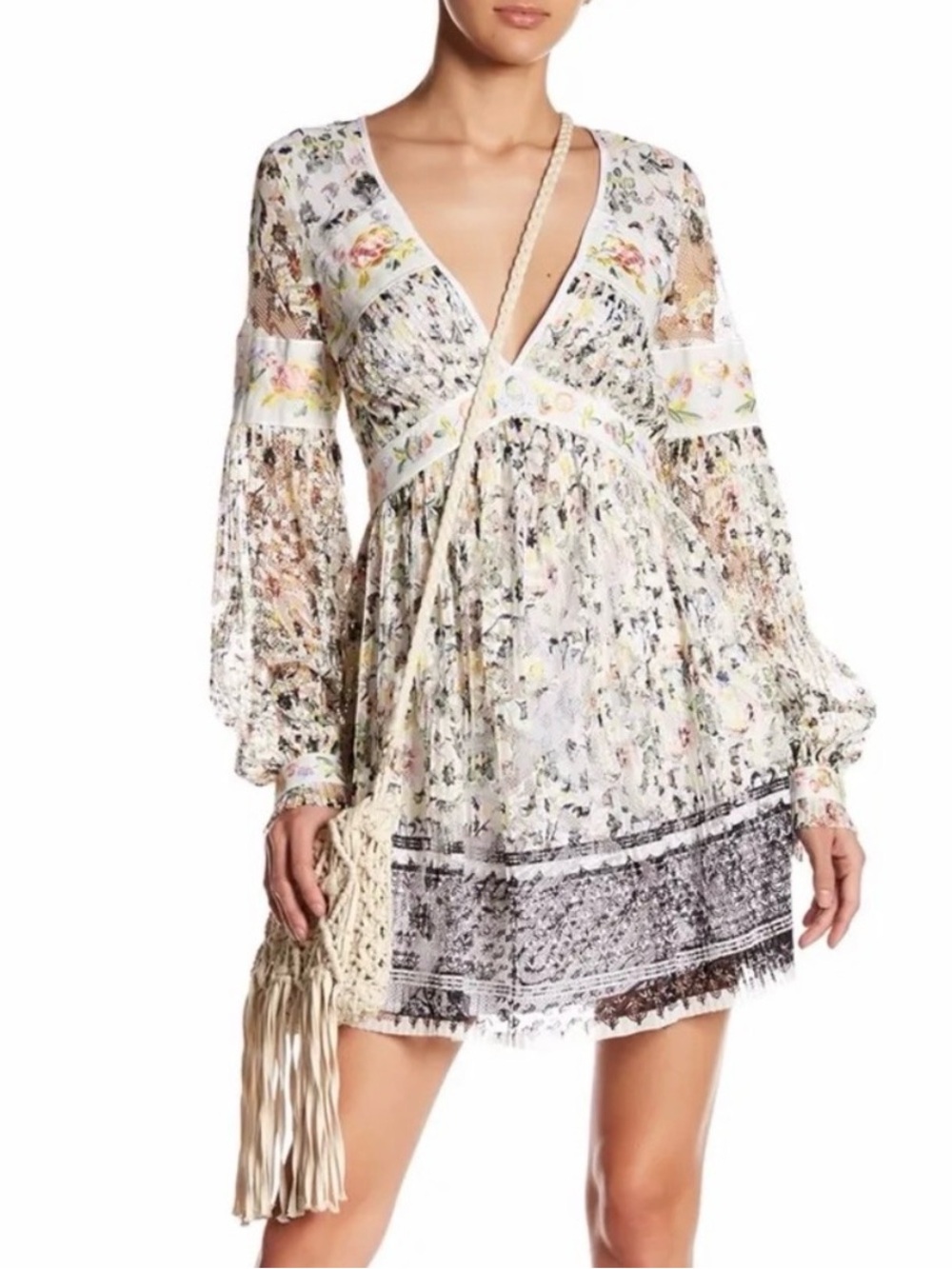Free People Cherry Blossom Mini Dress in Ivory Multi -‎ size 6